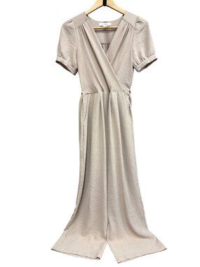 Monteau Los Angeles Beige Short Sleeve Wrap Jumpsuit Size S